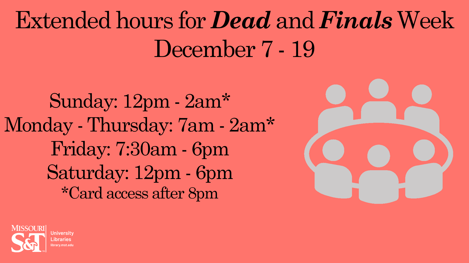Extended Finals Hours for Fall 2025