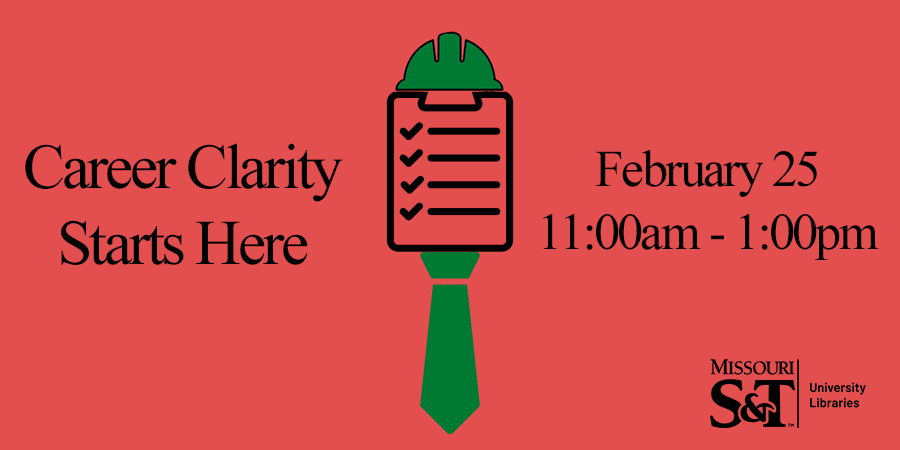 A red background. In the center is a clipboard [black] with a green construction hat and tie. Left: 